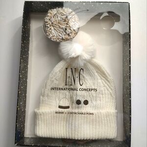 Inc Pom Pom Beanie Ivory O/S